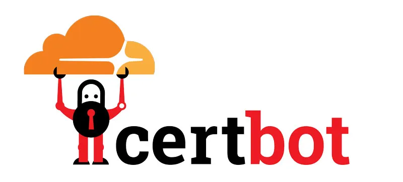 Certbot robot mascot holding the Cloudflare logo